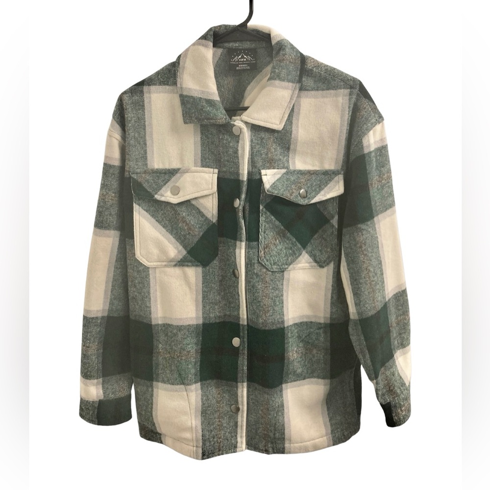 HFX Women's Plaid Green Wool Blend Shacket Size XS